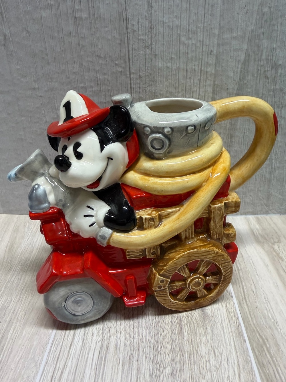 Vintage Enesco Disney Mickey's Fire Brigade Ceramic Teapot / pitcher Fire truck